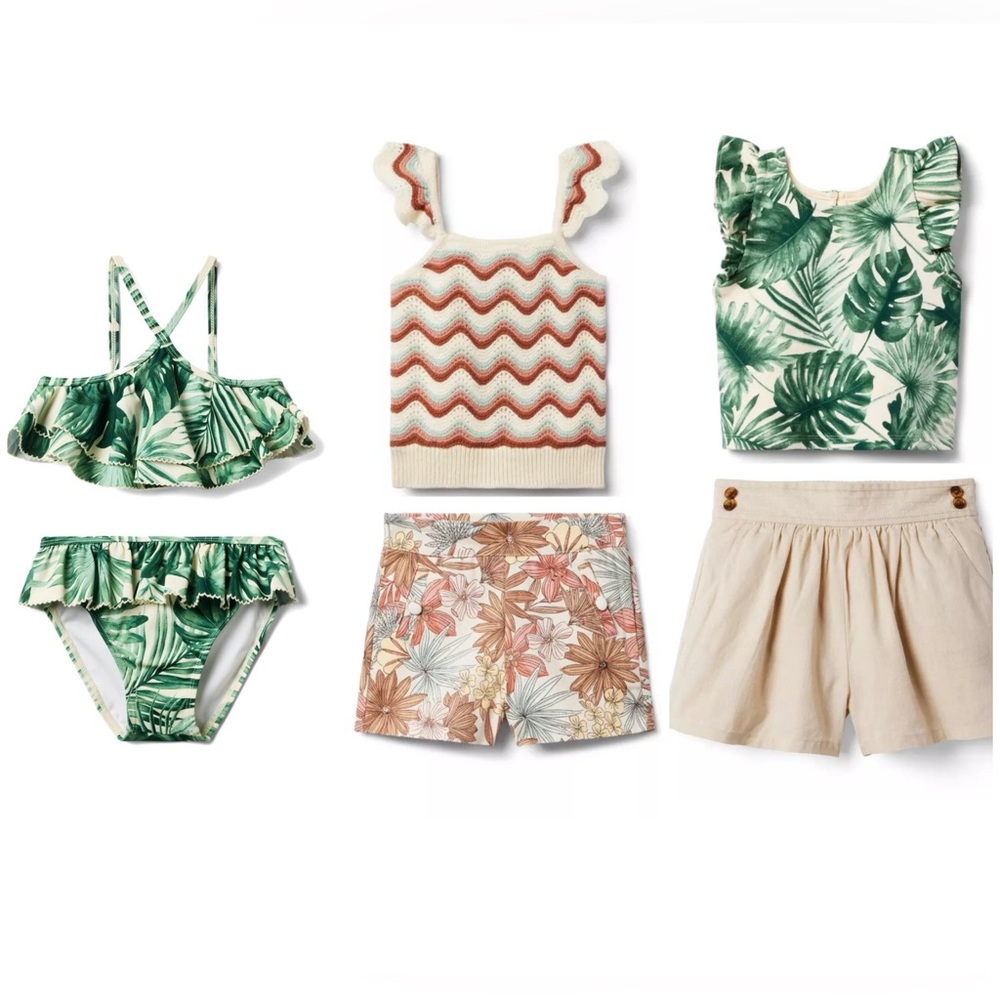 $183 6-Piece 2T JANIE & JACK Lot *3 OUFITS* Tops & Shorts & Bikini Set NWT/NWOT